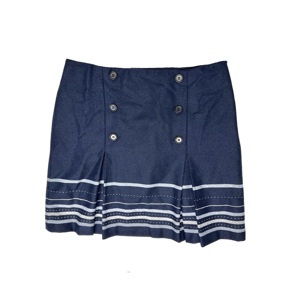 Ann Taylor LOFT Navy Wool Blend Pleat Front Skirt Size 10 Nautical Sailor Office
